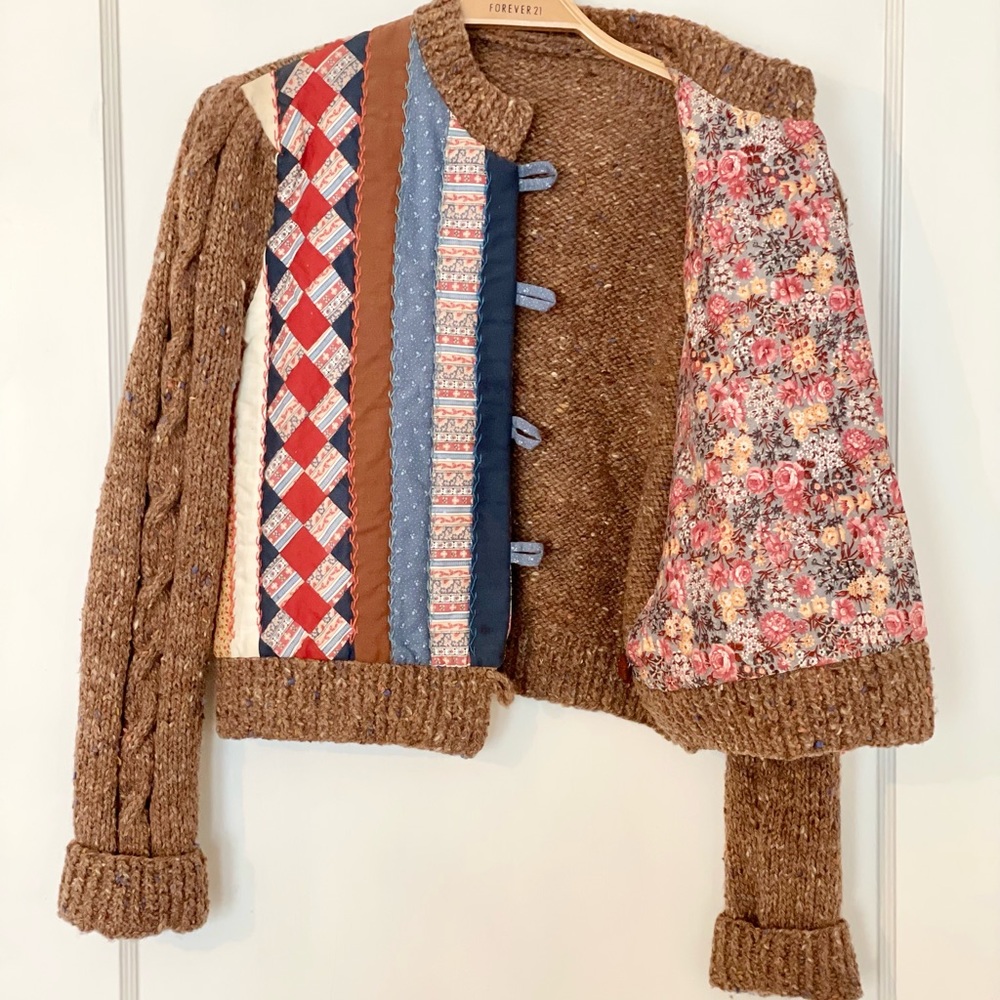 Vintage Hand Knit Quilted Women’s Cardigan - Picture 2 of 6